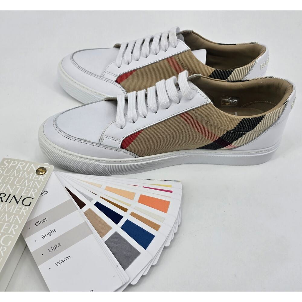 Burberry Women’s Salmond Vintage Check Low Top Sneakers White Beige 38.5 NWOB - Picture 10 of 10